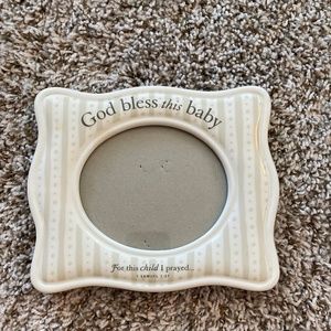 “God bless this Baby"  For this Child I Prayed,  Photo Frame Ceramic Lighthouse